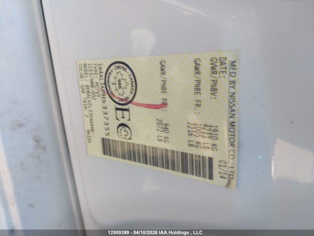12589399 :رقم المزاد ، 1N4AL3AP9EN337355 vin ، 2014 Nissan Altima 2.5/s/sv/sl مزاد بيع