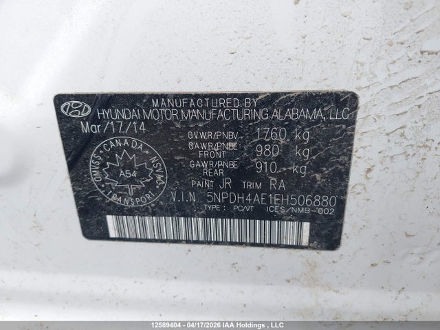 2014 Hyundai Elantra მანქანა იყიდება აუქციონზე, vin: 5NPDH4AE1EH506880, აუქციონის ნომერი: 12589404