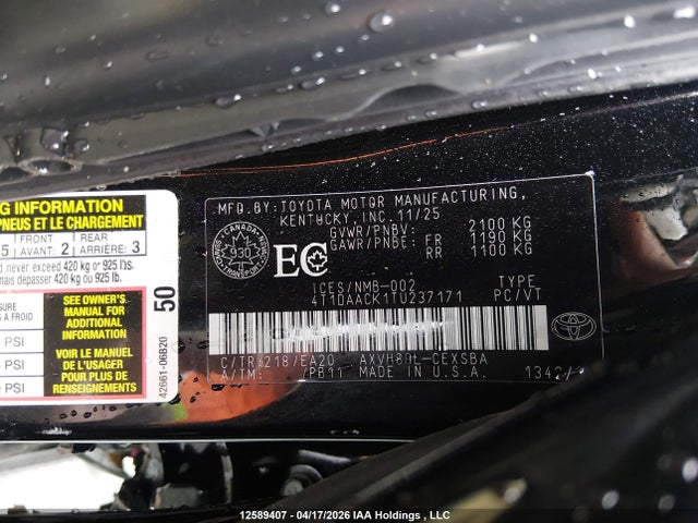 12589407 :رقم المزاد ، 4T1DAACK1TU237171 vin ، 2026 Toyota Camry مزاد بيع