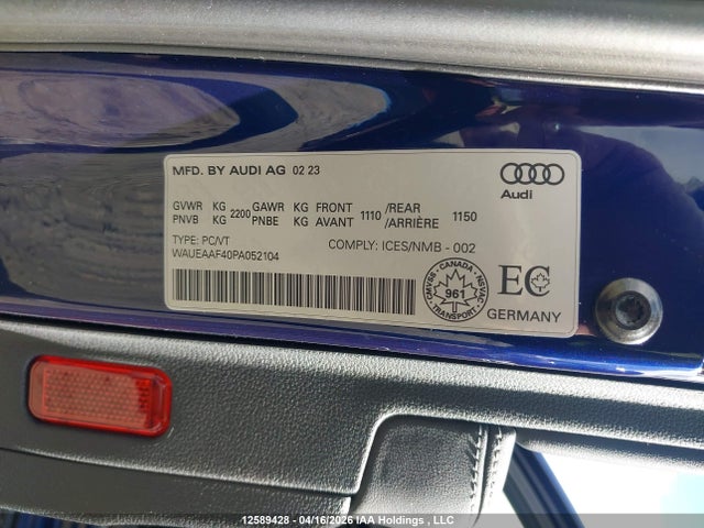 Aukcja sprzedaży 2023 Audi A4 45 Progressiv, vin: WAUEAAF40PA052104, numer aukcji: 12589428
