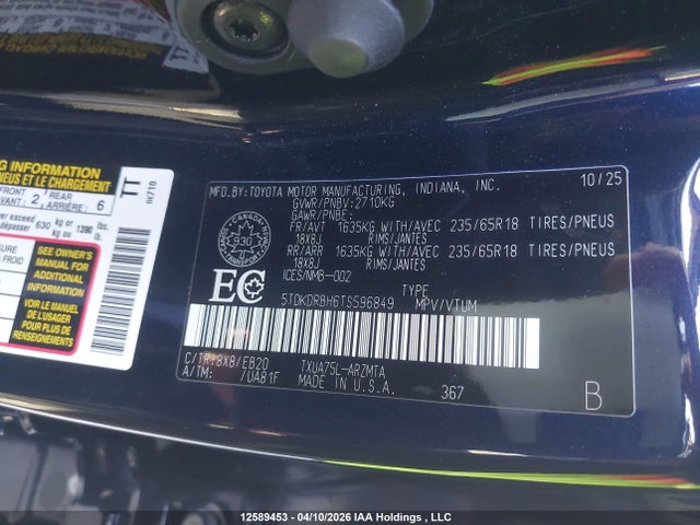 12589453 :رقم المزاد ، 5TDKDRBH6TS596849 vin ، 2026 Toyota Highlander Xle/xse/limited/platinum مزاد بيع
