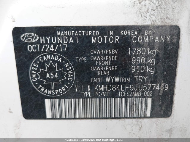 KMHD84LF9JU577469 Hyundai Elantra