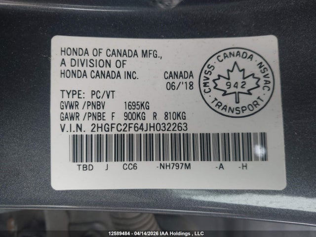 Продаж на аукціоні авто 2018 Honda Civic Lx, vin: 2HGFC2F64JH032263, номер лоту: 12589484
