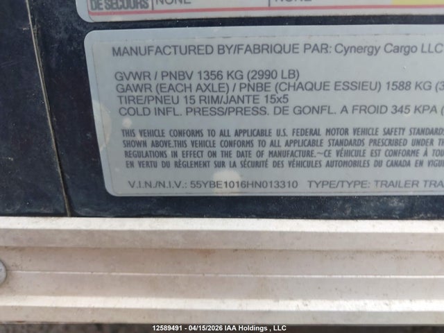 55YBE1016HN013310 Cynergy Cargo Llc Cynergy Cargo