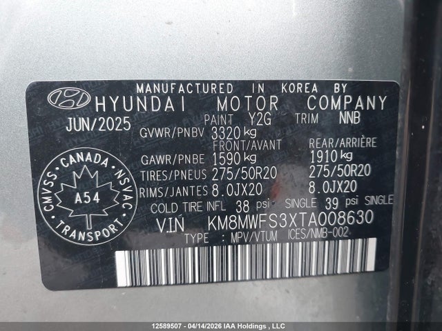2026 Hyundai Ioniq 9 Preferred Awd With Luxury Package მანქანა იყიდება აუქციონზე, vin: KM8MWFS3XTA008630, აუქციონის ნომერი: 12589507