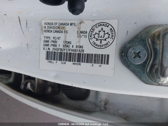 Aukcja sprzedaży 2015 Honda Civic Lx, vin: 2HGFB2F57FH061628, numer aukcji: 12589530