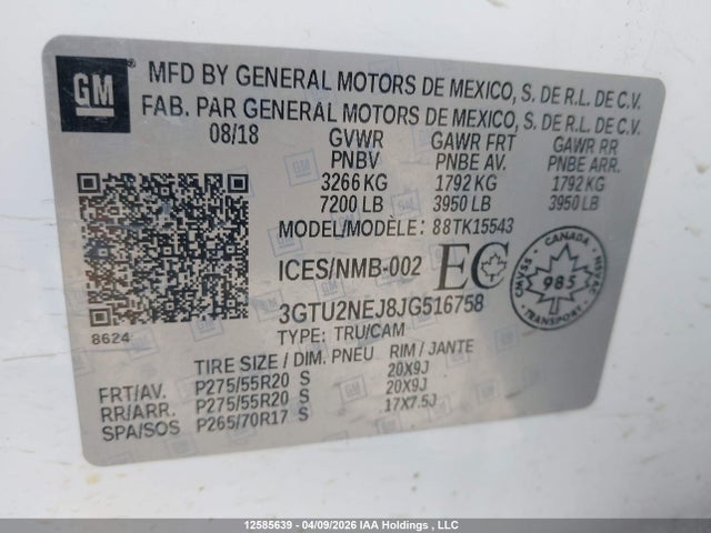 3GTU2NEJ8JG516758 GMC Sierra 1500 Slt