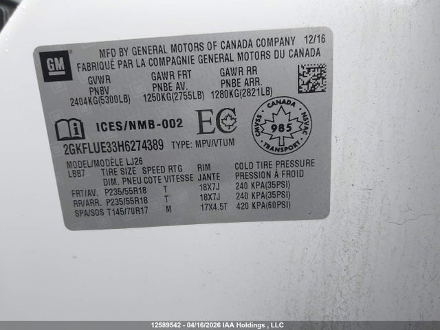 2GKFLUE33H6274389 GMC Terrain Slt
