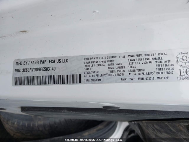 Продажа на аукционе авто 2023 Ram Promaster 2500 2500 High, vin: 3C6LRVDG9PE583149, номер лота: 12589548
