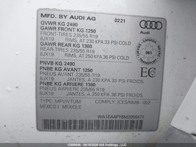 Продаж на аукціоні авто 2021 Audi Q5, vin: WA1EAAFY6M2056471, номер лоту: 12589549