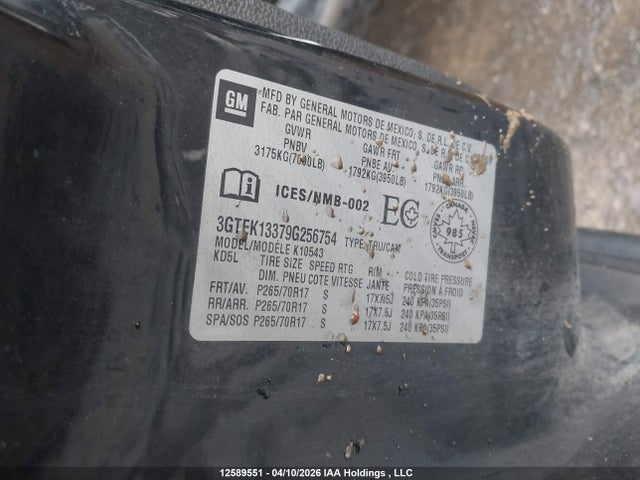 12589551 :رقم المزاد ، 3GTEK13379G256754 vin ، 2009 Gmc Sierra 1500 Sle/slt مزاد بيع