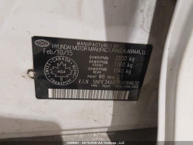 2015 Hyundai Sonata Sport/limited მანქანა იყიდება აუქციონზე, vin: 5NPE34AB7FH184630, აუქციონის ნომერი: 12589581