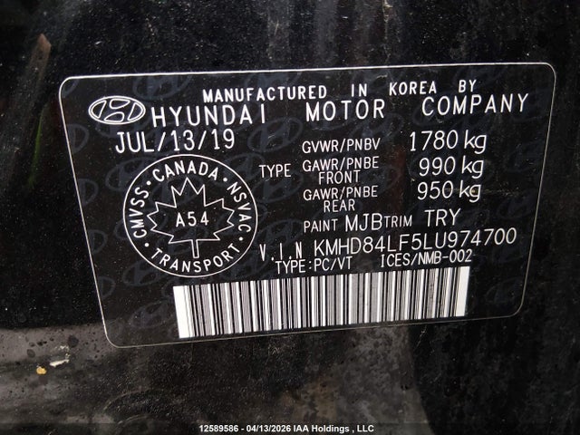 Продаж на аукціоні авто 2020 Hyundai Elantra Sel/value/limited, vin: KMHD84LF5LU974700, номер лоту: 12589586