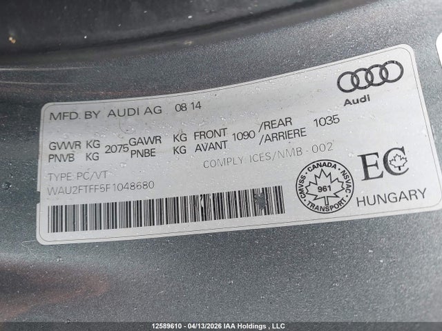 12589610 :رقم المزاد ، WAU2FTFF5F1048680 vin ، 2015 Audi A3 2.0t Technik مزاد بيع