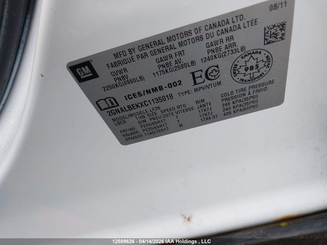 2012 Chevrolet Equinox Ls მანქანა იყიდება აუქციონზე, vin: 2GNALBEKXC1135018, აუქციონის ნომერი: 12589626