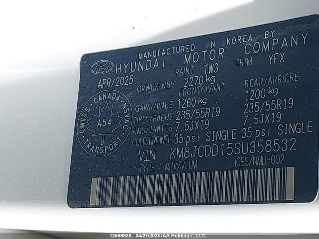 Продаж на аукціоні авто 2025 Hyundai Tucson Sel Convenience, vin: KM8JCDD15SU358532, номер лоту: 12589638