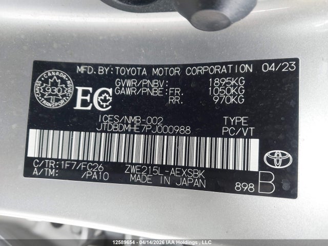 JTDBDMHE7PJ000988 Toyota Corolla Le/se/night Shade