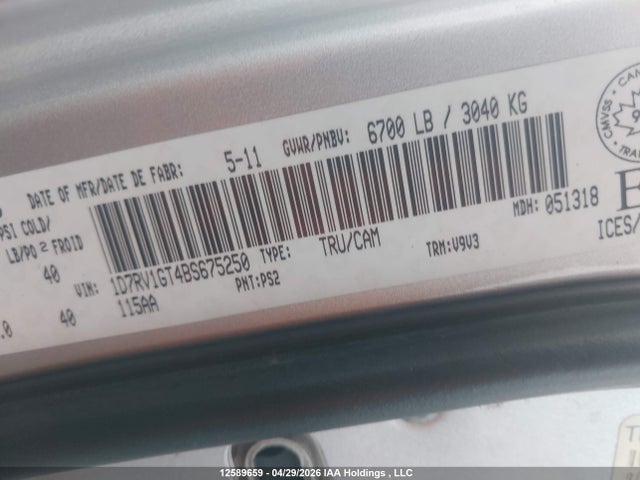 12589659 :رقم المزاد ، 1D7RV1GT4BS675250 vin ، 2011 Dodge Ram 1500 مزاد بيع