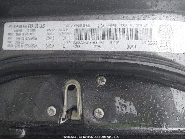 12589665 :رقم المزاد ، 3C6RR7KT4LG161309 vin ، 2020 Ram 1500 Classic Tradesman/express مزاد بيع