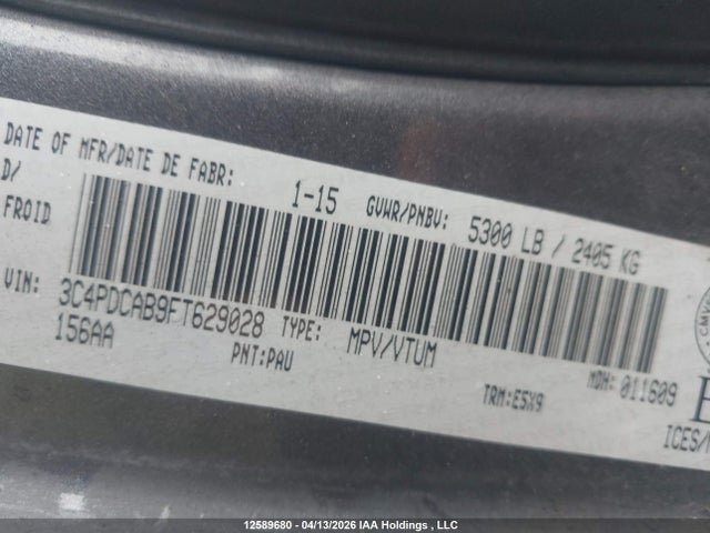 Продаж на аукціоні авто 2015 Dodge Journey Se, vin: 3C4PDCAB9FT629028, номер лоту: 12589680