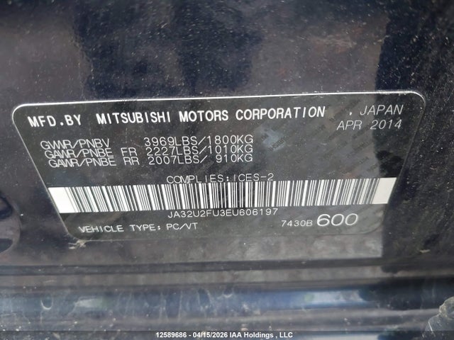 Продажа на аукционе авто 2014 Mitsubishi Lancer Se, vin: JA32U2FU3EU606197, номер лота: 12589686