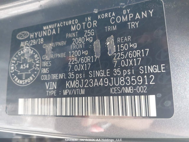 KM8J23A49JU835912 Hyundai Tucson