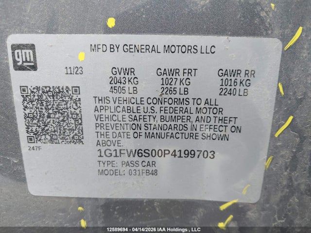 1G1FW6S00P4199703 Chevrolet Bolt Ev 1lt