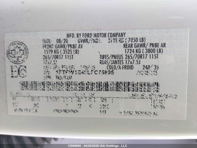 1FTFW1E40LFC75895 Ford F-150 Xlt