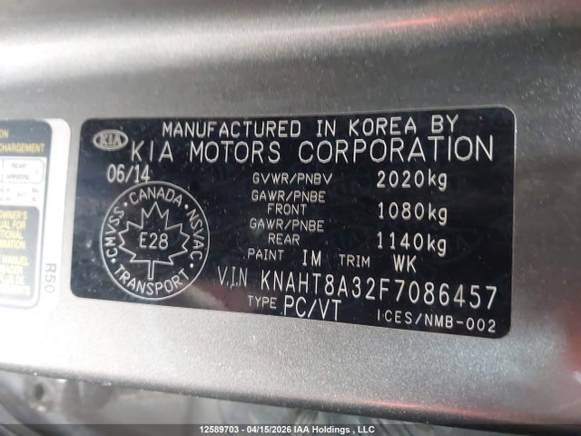 2015 Kia Rondo მანქანა იყიდება აუქციონზე, vin: KNAHT8A32F7086457, აუქციონის ნომერი: 12589703