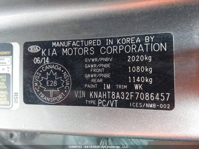 2015 Kia Rondo მანქანა იყიდება აუქციონზე, vin: KNAHT8A32F7086457, აუქციონის ნომერი: 12589703
