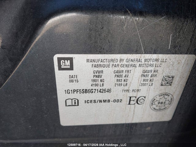 Aukcja sprzedaży 2016 Chevrolet Cruze Limited Lt, vin: 1G1PF5SB6G7142646, numer aukcji: 12589716