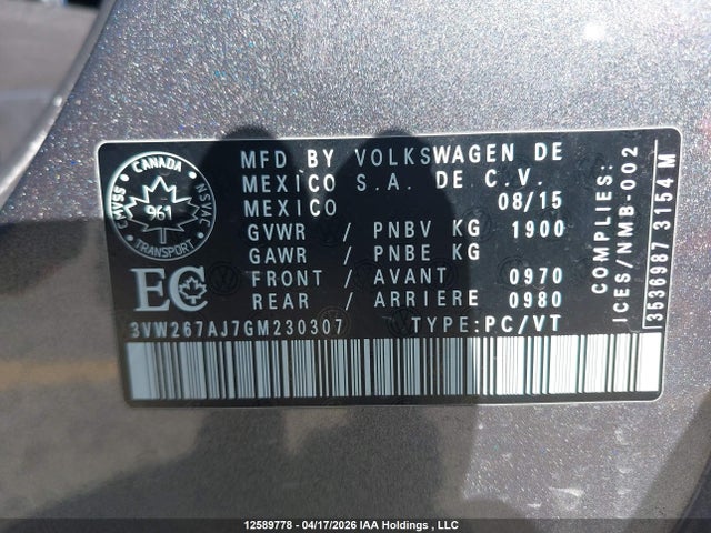 3VW267AJ7GM230307 Volkswagen JETTA S