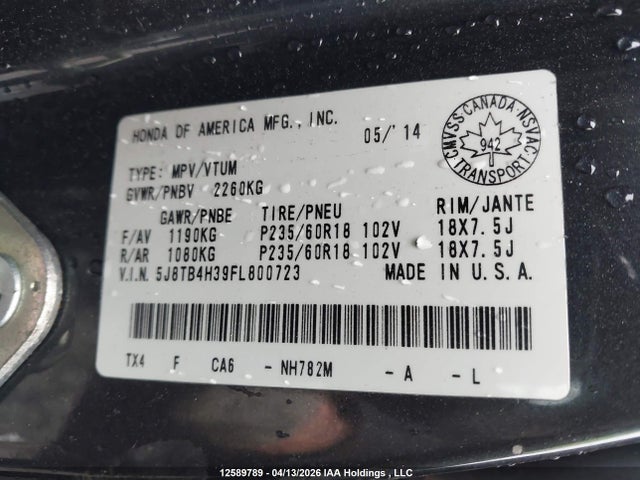 Продажа на аукционе авто 2015 Acura Rdx, vin: 5J8TB4H39FL800723, номер лота: 12589789