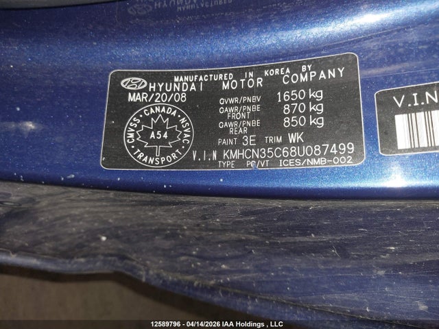 Продажа на аукционе авто 2008 Hyundai Accent, vin: KMHCN35C68U087499, номер лота: 12589796