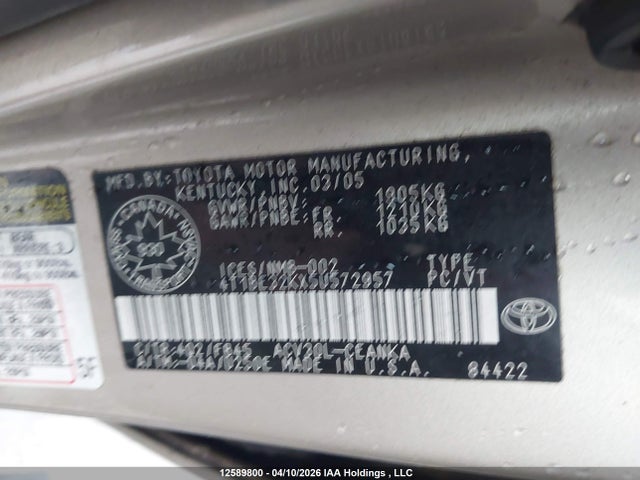 2005 Toyota Camry მანქანა იყიდება აუქციონზე, vin: 4T1BE32KX5U572957, აუქციონის ნომერი: 12589800