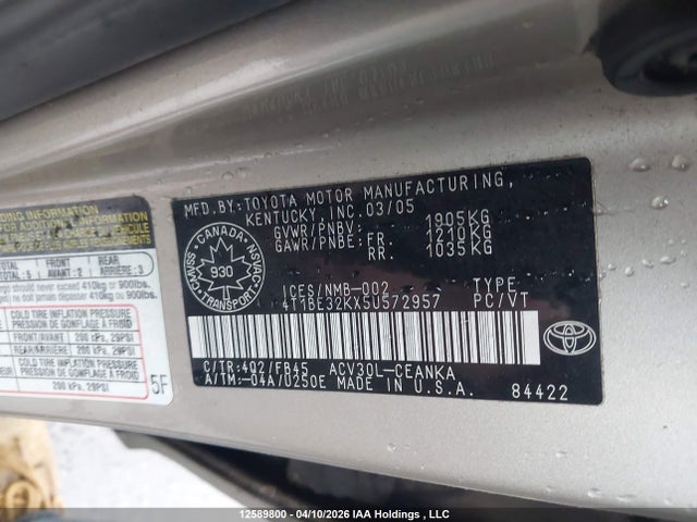 2005 Toyota Camry მანქანა იყიდება აუქციონზე, vin: 4T1BE32KX5U572957, აუქციონის ნომერი: 12589800