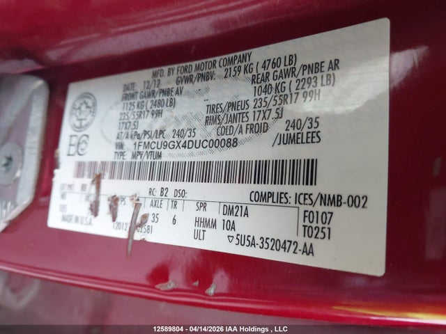 2013 Ford Escape მანქანა იყიდება აუქციონზე, vin: 1FMCU9GX4DUC00088, აუქციონის ნომერი: 12589804