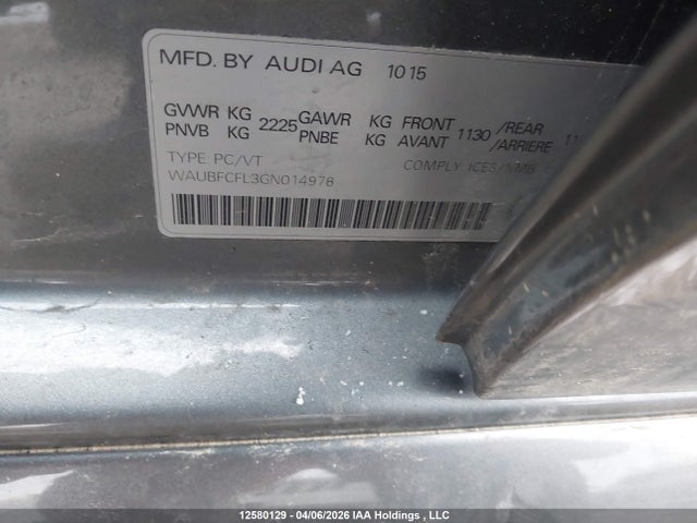 12580129 :رقم المزاد ، WAUBFCFL3GN014978 vin ، 2016 Audi A4 2.0t Komfort Plus مزاد بيع