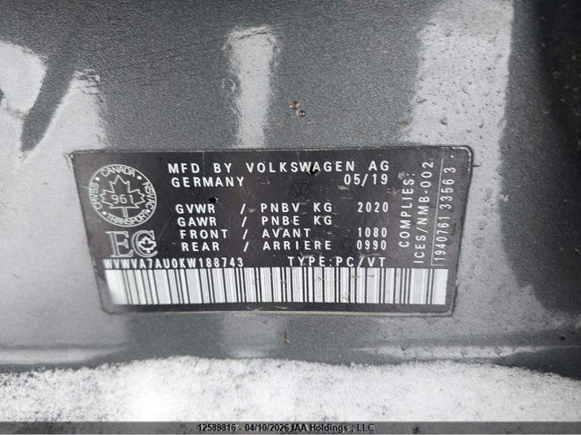 WVWVA7AU0KW188743 Volkswagen Golf R