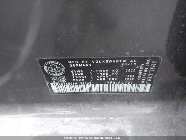 WVWVA7AU0KW188743 Volkswagen Golf R