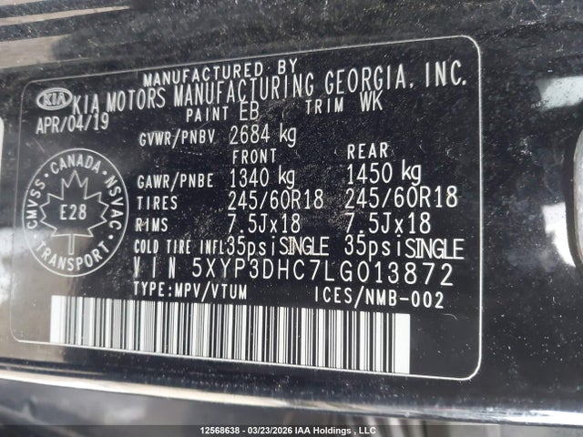 5XYP3DHC7LG013872 KIA Telluride Ex