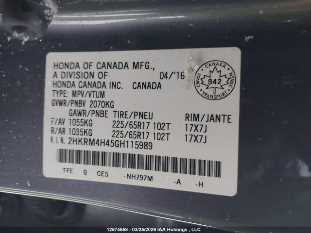 2HKRM4H45GH115989 Honda CR-V SE