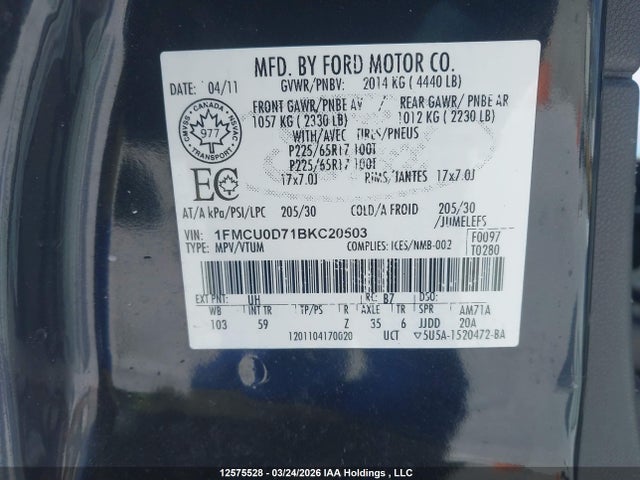 Aukcja sprzedaży 2011 Ford Escape Xlt Automatic, vin: 1FMCU0D71BKC20503, numer aukcji: 12575528