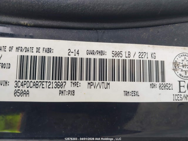12576303 :رقم المزاد ، 3C4PDCAB7ET213607 vin ، 2014 Dodge Journey Cvp/se Plus مزاد بيع