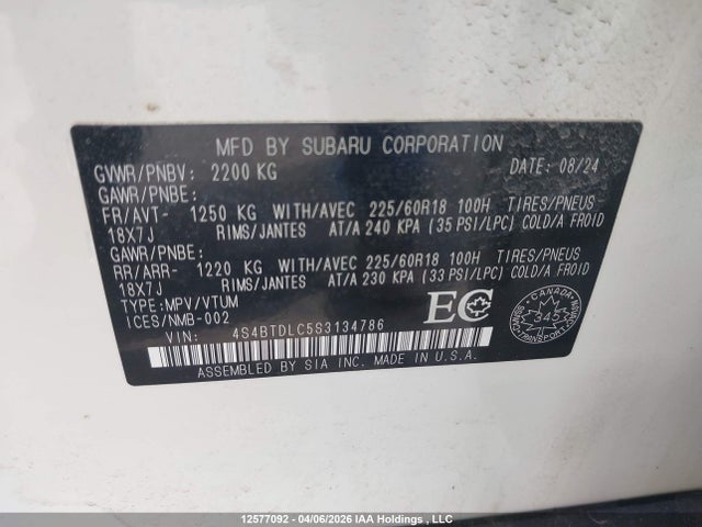 4S4BTDLC5S3134786 Subaru Outback Onyx