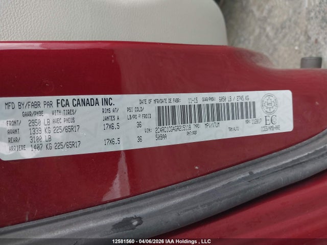 12581560 :رقم المزاد ، 2C4RC1CG4GR215118 vin ، 2016 Chrysler Town & Country Touring مزاد بيع