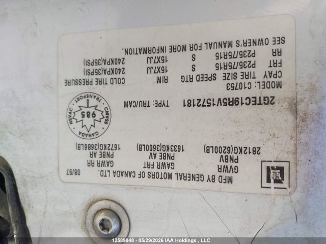 Aukcja sprzedaży 1997 Gmc C1500 Sl/sle, vin: 2GTEC19R5V1572181, numer aukcji: 12589848