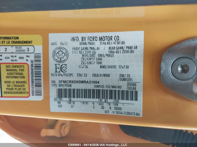 3FMCR9D95MRA31004 Ford Bronco Sport Badlands