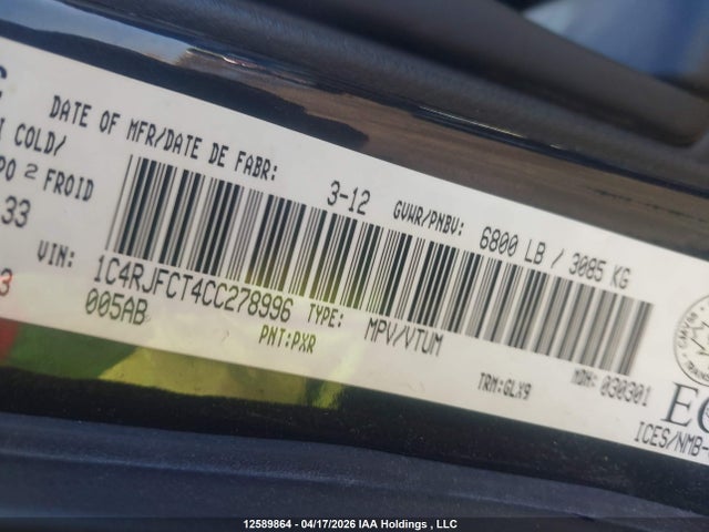 Продаж на аукціоні авто 2012 Jeep Grand Cherokee Overland, vin: 1C4RJFCT4CC278996, номер лоту: 12589864