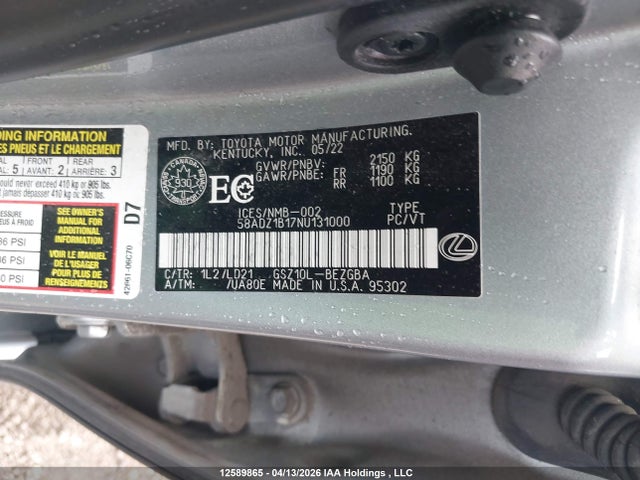 58ADZ1B17NU131000 Lexus Es 350 350